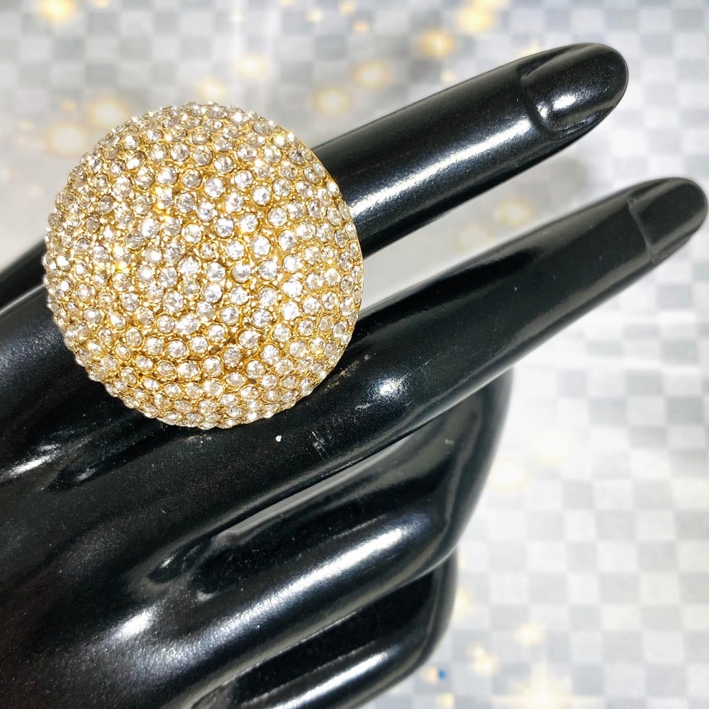 Giant disco dome clear rhinestone cocktail ring